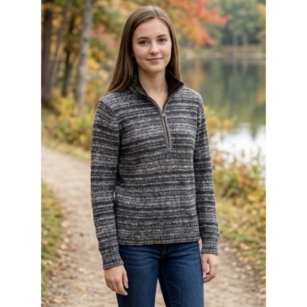 Woolrich Women's Small Grey Marled Quarter Zip Textured Knit Sweater
